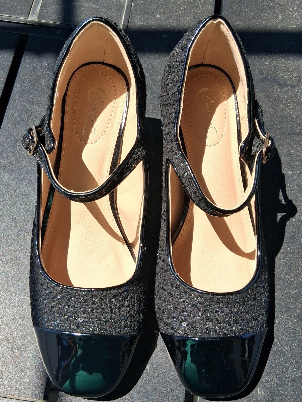 Black Mary Jane Heels with Patent Cap Toe